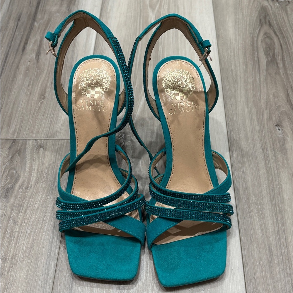 Vince Camuto Teal Sparkle Strappy Heels